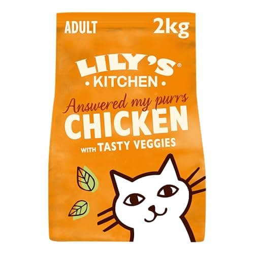 Lily’s Kitchen Fabriqué à partir d’ingrédients naturels Sac d’aliments secs pour chats adultes Sac Poulet aux légumes Recette sans céréales 2 kg