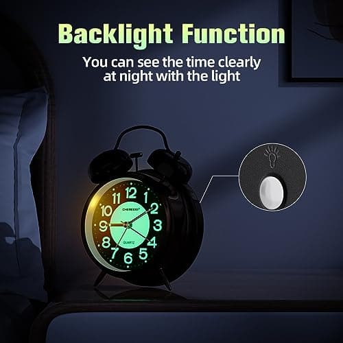 CHEREEKI Réveil Matin Vintage Silencieux sans tic-tac, Réveil Analogique à Quartz avec Veilleuse, Fluorescence, Réveil Portable à Piles pour Enfants, Adolescents, Personnes âgées