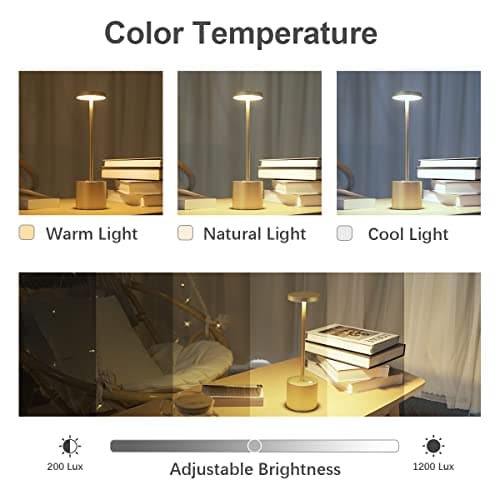 Hapfish Lampe de table sans fil rechargeable, 5000mAh lampe de bureau LED en métal design charge usb, 3 modes de couleur, pour chevet, exterieur, terrasse, restaurant