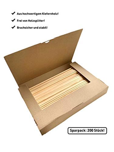 Lot de 200 bâtonnets en bois pointus et carrés - 300 x 4 x 4 mm - Pour le barbecue et le bricolage