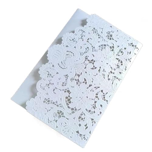 MillaSaw Invitations de mariage gaufrées Floral creux Laser Cartes de mariage tri-pliées Fiançailles Graduation Baptême Vacances Anniversaire Cartes de vœux 20pcs (blanc)