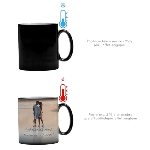 LOOXIS Mug magique personnalisé avec photo et texte, à personnaliser - Mug à changement de couleur, Magic Mug, thermo-revêtement, 325ml - Idée cadeau pour femme & homme - Intérieur blanc