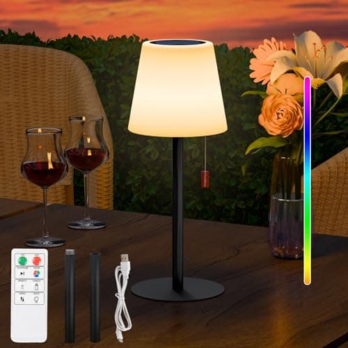Postlucky Lampe de Table Solaire Exterieur avec Télécommande Lampe de Table Solaire 8 Couleurs Dimmable Rechargeable Lampe de Table Sans Fil pour Jardin Patio Terrasse