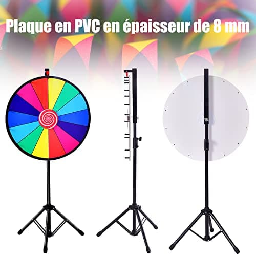RELAX4LIFE Roue de la Fortune avec 14 Emplacements, Brosse et Marqueur Effaçable Fournis, Diamètre de la Roue 48CM (φ60CM-Hauteur Réglable)