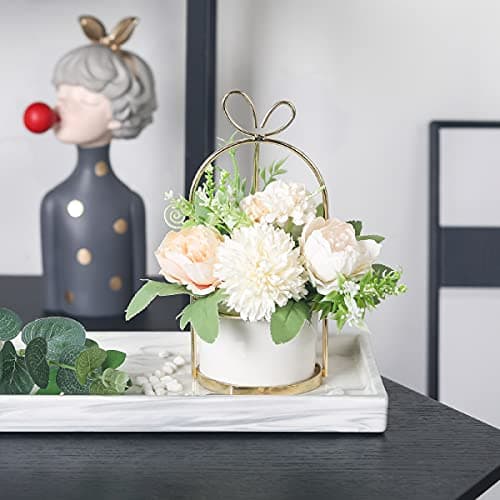 Hobyhoon Fleurs Artificielles avec Vase - Centre de Table Mariage Bouquet Floral d'Hortensia et Chrysanthème pour Décoration de Maison, Salon ou Bureau