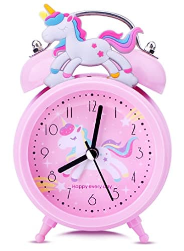 TCJJ RéVeil Licorne pour Filles, RéVeil sans Tic-Tac pour Enfants Filles, RéVeil Silencieux Rose De Chevet, Horloge Classique à Double Cloche avec RéTroéClairage, Convient pour Les Cadeaux Scolaires