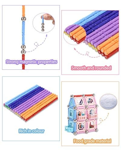 Kureny 325 Pièces Blocs Magnétiques Jouets éducatifs pour Enfants,Construction Magnetique Enfant,Bâtons Magnétiques,3D Construction Jouets Educatif Jeux Cadeaux pour Enfants à Partir de 4 Ans