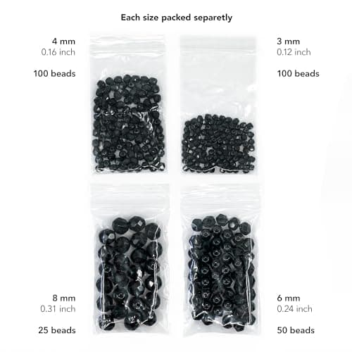 275 pcs Set of Fire Polished Faceted Czech Glass Beads One Color - 3mm, 4mm, 6mm, 8mm (Jet Black 23980)