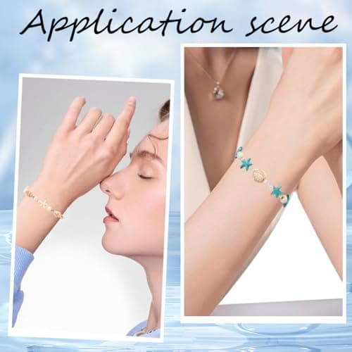 SUNNYCLUE 1 boîte 6 ensembles de Kits de Fabrication de Bracelets D'Été, Étoile de Mer, Tortue de Mer, Perles D'Animaux de L'Océan, Perles Turquoise Porte-Bonheur, Pierres Précieuses en Vrac, Breloque