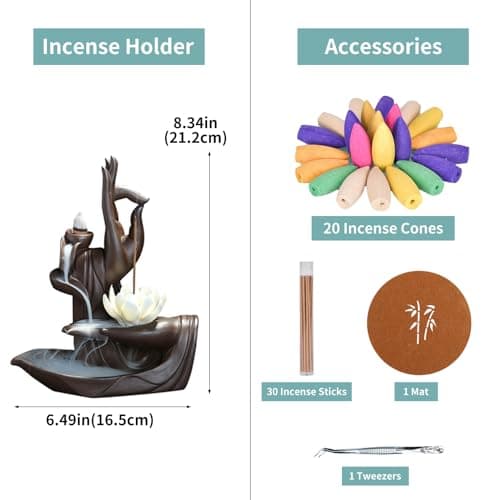 Brûleur Porte-cône d'encens Zen Lotus à Contre-Courant avec cône d'encens 10pcs, en céramique