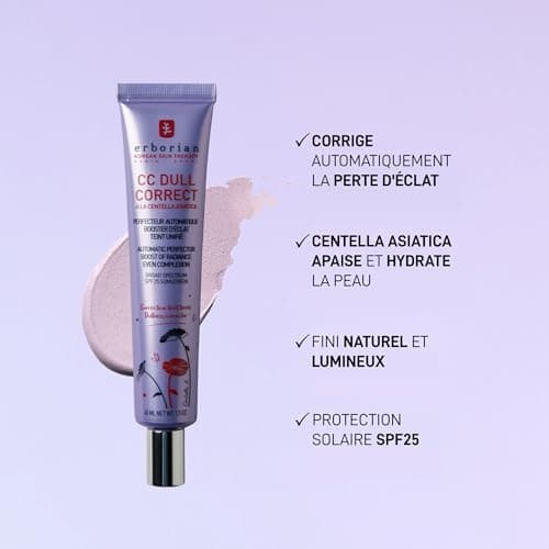 Erborian - CC Dull Correct - Soin Perfecteur Automatique de Teint - à Base de Centella Asiatica - Booster d’Eclat Illuminateur, Peau Unifiée - Crème Visage - Produit Coréen - 15ml