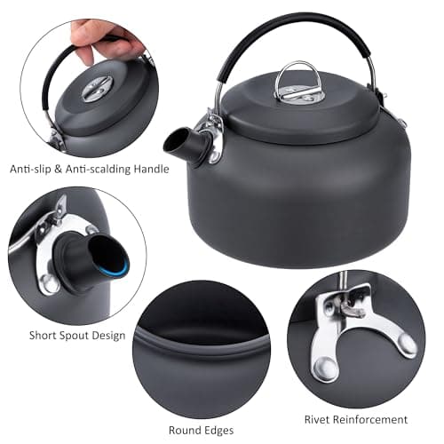 AYMQC Bouilloire de Camping 0,8 L Bouilloire à Thé en Aluminium Ultralégère Théière à Chauffage Rapide Portable avec Sac de Transport pour Pique-Nique Randonnée Pêche (Gris)