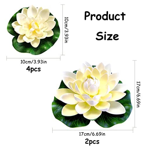 TOPJOWGA Nénuphars Artificiels Flottants, 6 Pièces Fleur de Lotus Artificielle, Fleurs Artificielles Flottantes, Romantiques Artificielle Nénuphar Flottant Lotus pour Aquariums Jardin Décoration