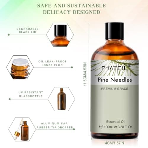 PHATOIL Huile Essentielle Pin 100 ml, Huile Essentielle pour Diffuseur Pure Naturelle, Huile d'Aiguilles de Sapin pour Aromathérapie Humidificateur, DIY