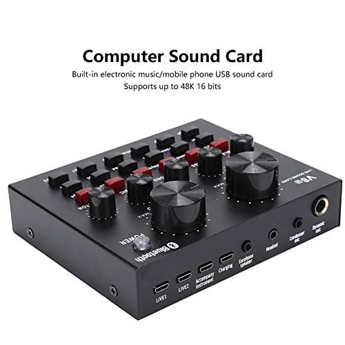 ASHATA Cartes Son externes, V8S Live Broadcast Sound Card Audio DJ Mixer, Mobile Phone USB Host Multifonction Portable Live Sound Card Computer for Karaoke Computer Live Recording