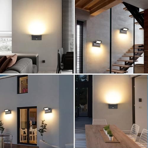 LED Applique Murale Extérieur/intérieur avec Détecteur de Mouvement,12W Moderne Éclairage Lampe avec Panneau Rotatif Imperméable IP65 3000K blanc chaud,Luminaire Murale pour Entrée Jardin,Gris Foncé