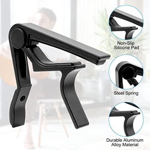Capodastre Guitare Classique Electrique Folk Capo Guitare pour Guitare Acoustique et Electrique Guitare Occidentale Mandoline et Banjo Ukulélé | Noir
