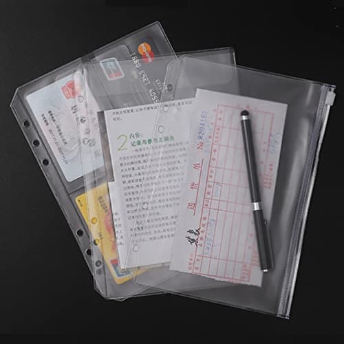 Pochettes Classeur 6 Anneaux A5 Pochette Plastique A5 Transparent Étanche PVC Dossiers à Glissière 6 Trous Sacs Zippés à Feuilles Mobiles pour Documents Cahiers Cartes Taille A5 12 Pièces