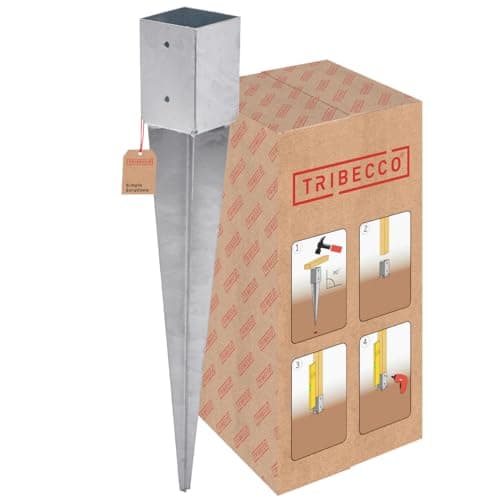 TRIBECCO Support de poteau à enfoncer - 101 x 101 mm - Longueur : 900 mm - Galvanisé à chaud - Douille à enfoncer pour poteaux en bois carré - Ancrage au sol - Poteau de portail - Séchoir à linge