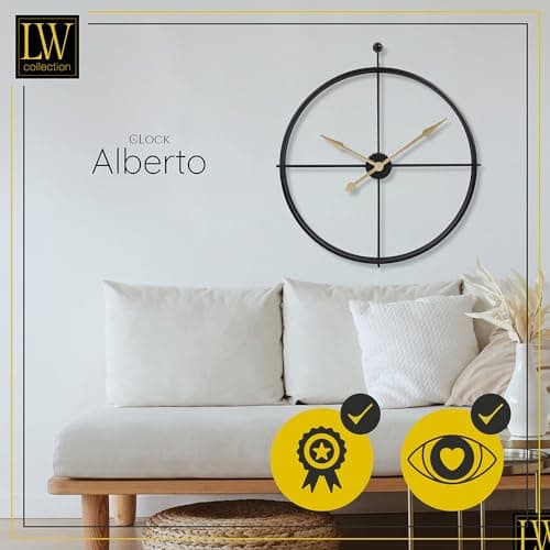 LW Collection Horloge Murale Alberto Noir avec Aiguilles dorées 80 cm - Grande Horloge Murale Industrielle en Métal - Horloge Murale Moderne - Mouvement Silencieux - Horloge Silencieuse