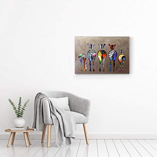 MJEDC Banksy Graffiti Toile Art Décor Zebra Herd Colourful Rears Tableau Street Art Impression sur Toile Tableau Décoration murale salon moderne Avec Cadre (30x50cm(11.8x19.7inch))