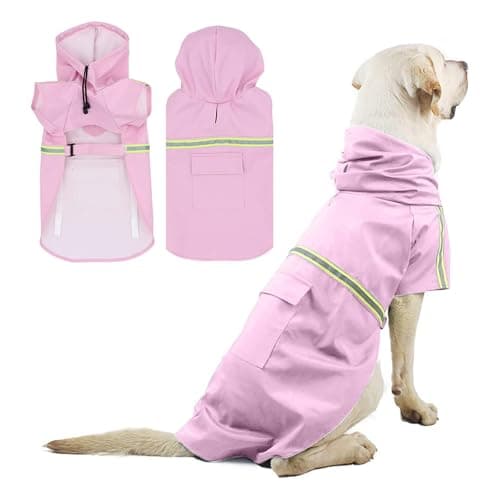 PETCUTE Imperméable pour Chien,Veste de Pluie pour Chien avec Capuchon,100% étanche et Coupe-Vent Manteau Imperméable pour Chiens avec des Bandes Réfléchissantes,Trou pour Harnais,Lavable en Machine