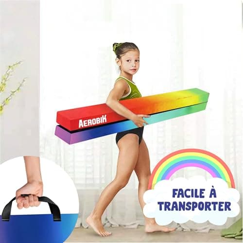 Original Cup Aerobik® Poutre de Gymnastique Pliable Rainbow pour Enfants et Adultes | Transportable avec Sac de Transport | Rigide, Légère, Antidérapante | 3 Couches Revêtement Soft Touch