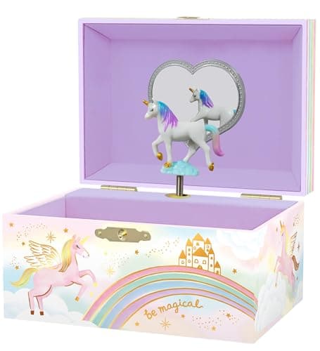 Boîte à Bijoux Musicale Licorne pour Filles - Boîte à Musique Licorne pour Enfants avec Miroir, Cadeaux d'Anniversaire Licorne pour Petites Filles, Boîte à Bijoux, 15,2 x 11,8 x 8,9 cm - 3-10 ans