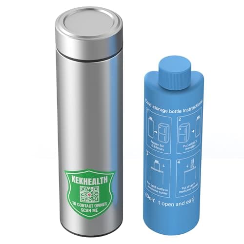 KEKHEALTH Pochette Isotherme Insuline 60H, Trousse Isotherme Medicament, Glaciere Medicale Voyage, Kit Diabète Avec 2 Sachets de Glace, Original QR Étiquette Voyage Médical(Argent)