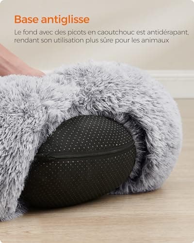 Feandrea Panier pour Chien, Lit Ronde en Forme de Beignet, Canapé, Coussin Central Amovible et Lavable, Tissu Peluche Doux, Ø40 cm, Gris Ombré PGW036G01