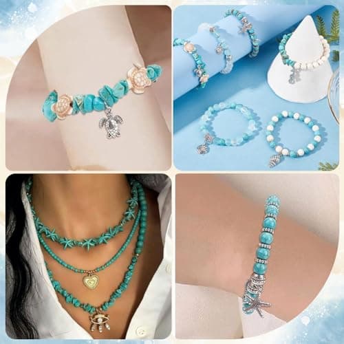 SUNNYCLUE 1 boîte de 217 perles de Tortue de Mer, Perles D'Étoile de Mer, Perles D'Étoile de Mer, Breloques en Vrac, Breloques de Tortue D'Océan Hawaïennes, Perles Turquoise, Perles D'Espacement en Vr