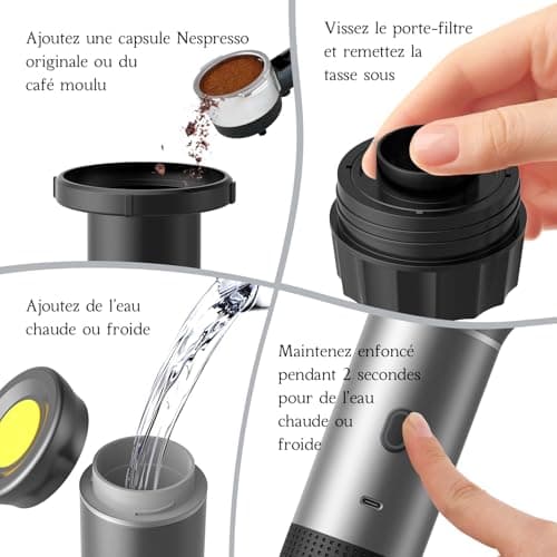 Machine a Cafe Capsule Portable, Cafetières à Capsules de Voyage Pour Camping, Cafetière Machine a Cafe Capsule auto-chauffante Pour USB-C, Machine à Expresso électrique Portable