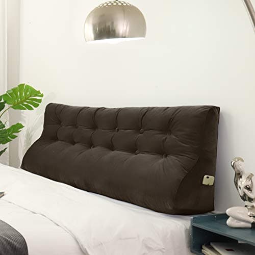 Johnear Coussin de Dossier Haut rembourré pour canapé lit Dossier Grand Triangle, Double Boutonnage Oreiller lit Coussin de Lecture, Coussin Lombaire, Coussin de Dos en Velours (Brun 180cm)