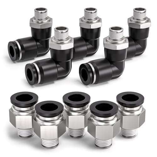 Bwintech 10 Pcs manchon de carte de 8mm à 1/8 "BSP mâle traversant et coude de 90 degrés raccord pneumatique, adaptateur de ligne d'air à libération rapide PL8-01 / PC8-01