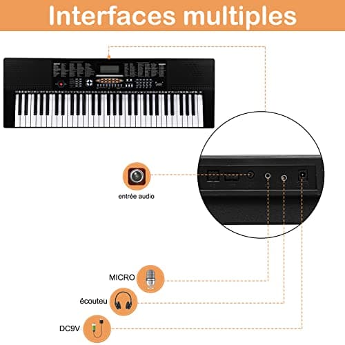 Alightup Piano à Clavier Électrique Portable 61 Touches avec Haut-Parleurs Intégrés Écran LED Casque Microphone Support de Partition