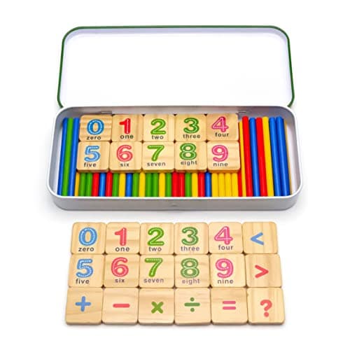 Natureich Mathe Montessori Boîte en bois et métal pour ranger les chiffres et apprendre à calculer 1 x 1 à partir de 3 ans pour le développement de la motricité précoce