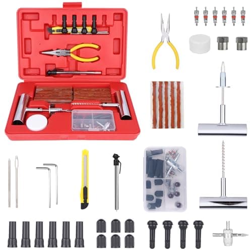 73PCS Kit de Réparation de Pneus de Voiture, Outils de Réparation de Pneus Lourds et Kit de Réparation de Pneu Plat Pneu Plat Meche Pour Voitures, Motos, Camions, VTT, Tracteurs, camping-cars