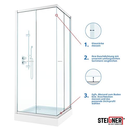 STEIGNER Joint de Douche pour paroi en Verre, 100cm, vitre 3,5/4/5mm, Joint d'étanchéité PVC Droit pour Les cabines de Douche réctangulaires, UK06