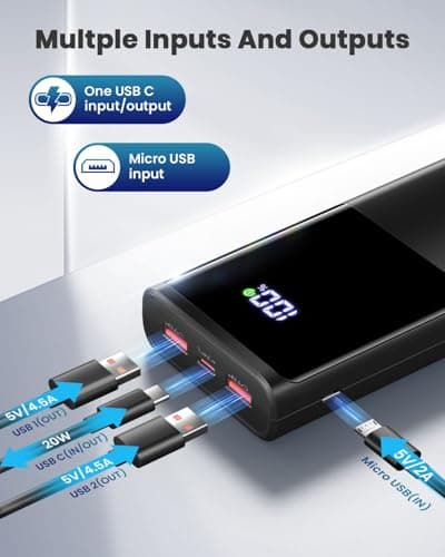 Batterie Externe 23800mAh, 22.5W Power Bank Charge Rapide, Batterie Portable USB C 3 Sorties & 2 Entrées PD3.0 QC4.0 Power Bank Compatible avec iPhone15 14 13 12 Pro Max Samsung Xiaomi