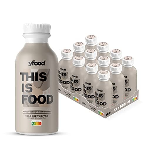 yfood Cold Brew Coffee, repas prêt à boire, THIS IS FOOD, substitut de repas, 34 g de protéines, 26 vitamines et minéraux (12 x 500 ml), goût café avec caféine