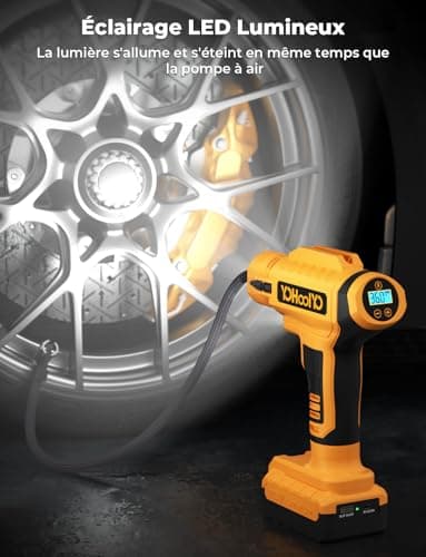 YOHOOLYO Compresseur à Air Portatif Compresseur Voiture 150PSI Gonfleur Pneus Voiture Arrête Automatique avec Ecran LCD Lumière LED Type-C Câble 4 Buses pour Voiture Moto Vélo Balle