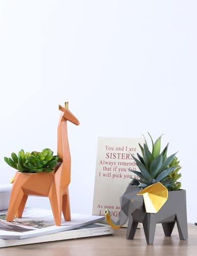 Amoy-Art Succulent Planteur Giraffe Arts Statue Animal Cadeau Décor Moderne Figurine Sculpture Maison Décoration Résine Cactu Pot 23cm