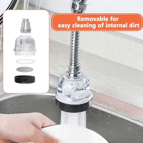 Thapncow 360 °Pivotant mousseur avec 3 modes douchette evier cuisine robinet,Embout Robinet,Mitigeur evier cuisine tete de robinet rotative,pour Robinets M22 ou M24 pour Cuisine/Salle de Bain(Argenté)