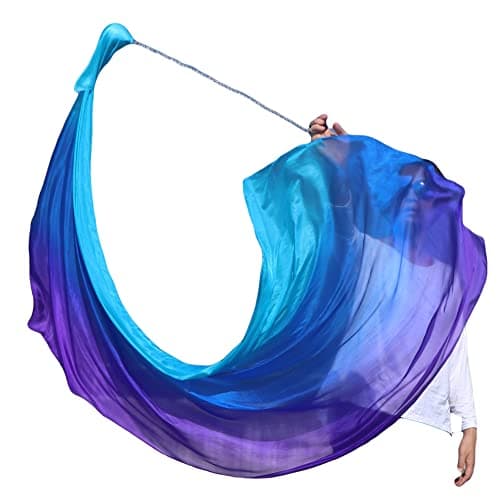 Winged Sirenny 1 Pièce 180cm Poi Voile de Danse Orientale (Baladi), Accessoire De Danse Ventre en Vraie Soie (Turquoise-Bleu-Violet)
