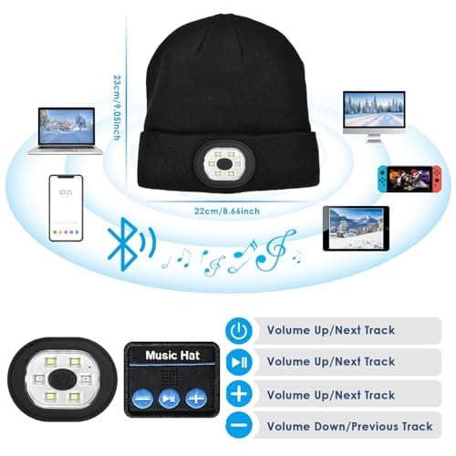 Lenski Idee Cadeau Homme Original Utile, Idee Cadeau Noel Original, LED Bonnet Bluetooth Homme, Bonnet Homme/Femme, Cadeau Papa, Cadeau Anniversaire Homme Original, Cadeau Homme Noel, pour du Sport