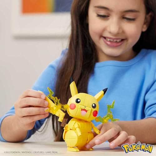 MEGA Pokémon Figurine Action Pikachu 12 cm, Jeu De Briques De Construction pour Enfants Et Adultes, Modèle Pokémon À Collectionner avec 211 Pièces, Jouet pour Enfant de 7 Ans et Plus,GMD31