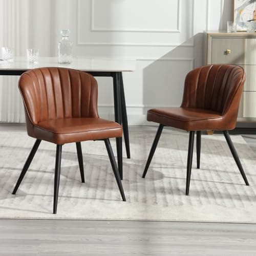 Wahson Chaises de Salle a Manger en Similicuir Lot de 2 Chaise Salle à Manger Moderne avec Coussin Épais Chaise de Cuisine avec Pied Métal, Chaise Cuir PU pour Salle à Manger/Restaurant, Marron