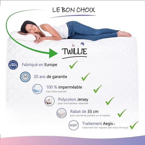 Twillie – Protège Matelas 70 x 140 cm Imperméable et Respirant - Alèse Qualité Supérieure Certifié Oeko-TEX® - Aegis® - Hypoallergénique - Anti Acarien, Bactérien,– Housse Matelas 100% Polycoton