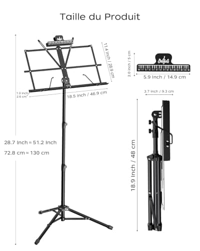 K KASONIC Pupitre, Kasonic 2 en 1 support de partition pliable à double usage et support de livre de bureau, portable et léger avec support de clip de feuille de musique