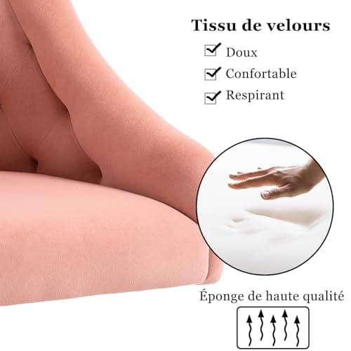 WOEOA Chaise de Bureau en Velours, Chaise pivotante Ergonomique, Chaise de Bureau à roulettes, réglable en Hauteur, pour Bureau, Chambre, Coiffeuse, jusqu'à 135 kg, Filles Femmes - Rose